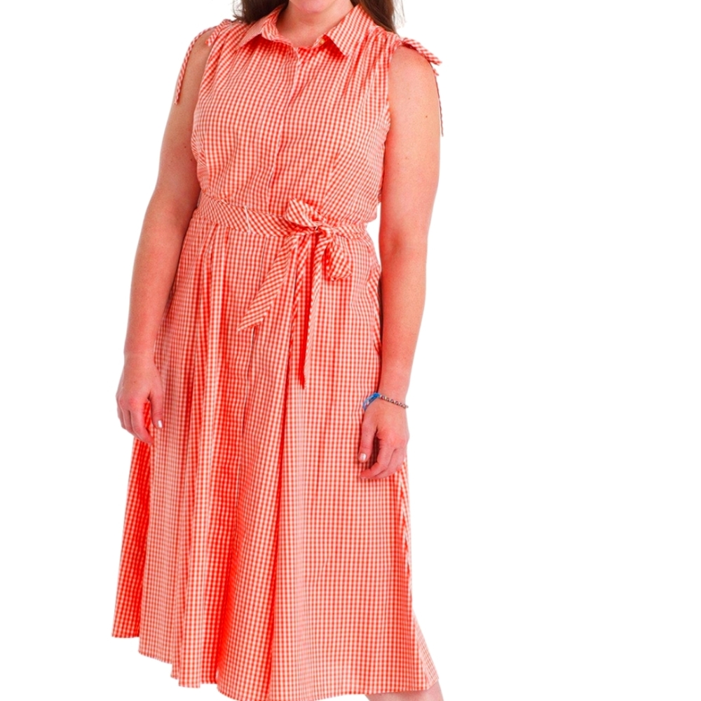 Calvin Klein Coral Checkered Midi Dress